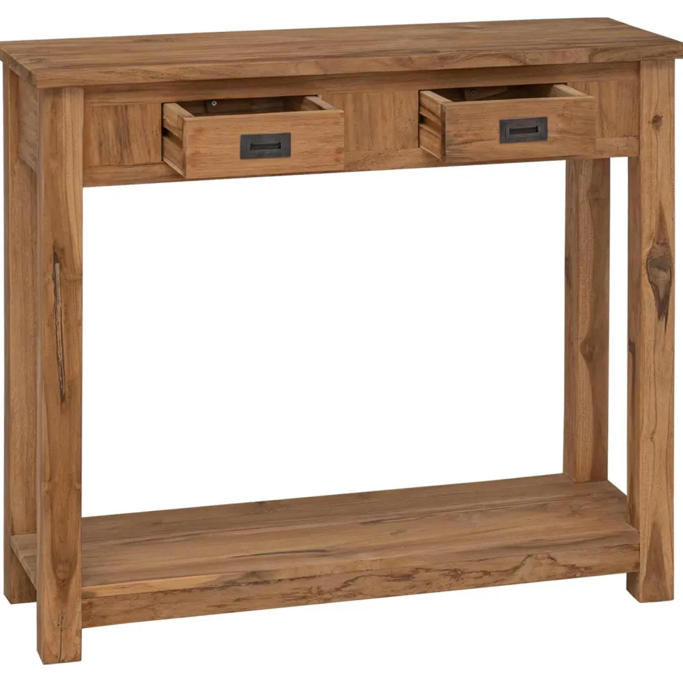 vidaXL Wandtafel Naturel 90 x 30 x 80 cm Massief Teakhout
