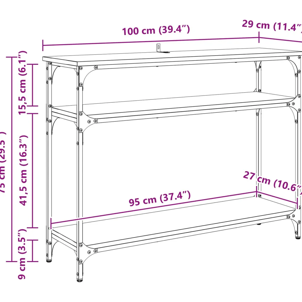 vidaXL Wandtafel Oud Hout 100 x 29 x 75 cm Bewerkt hout