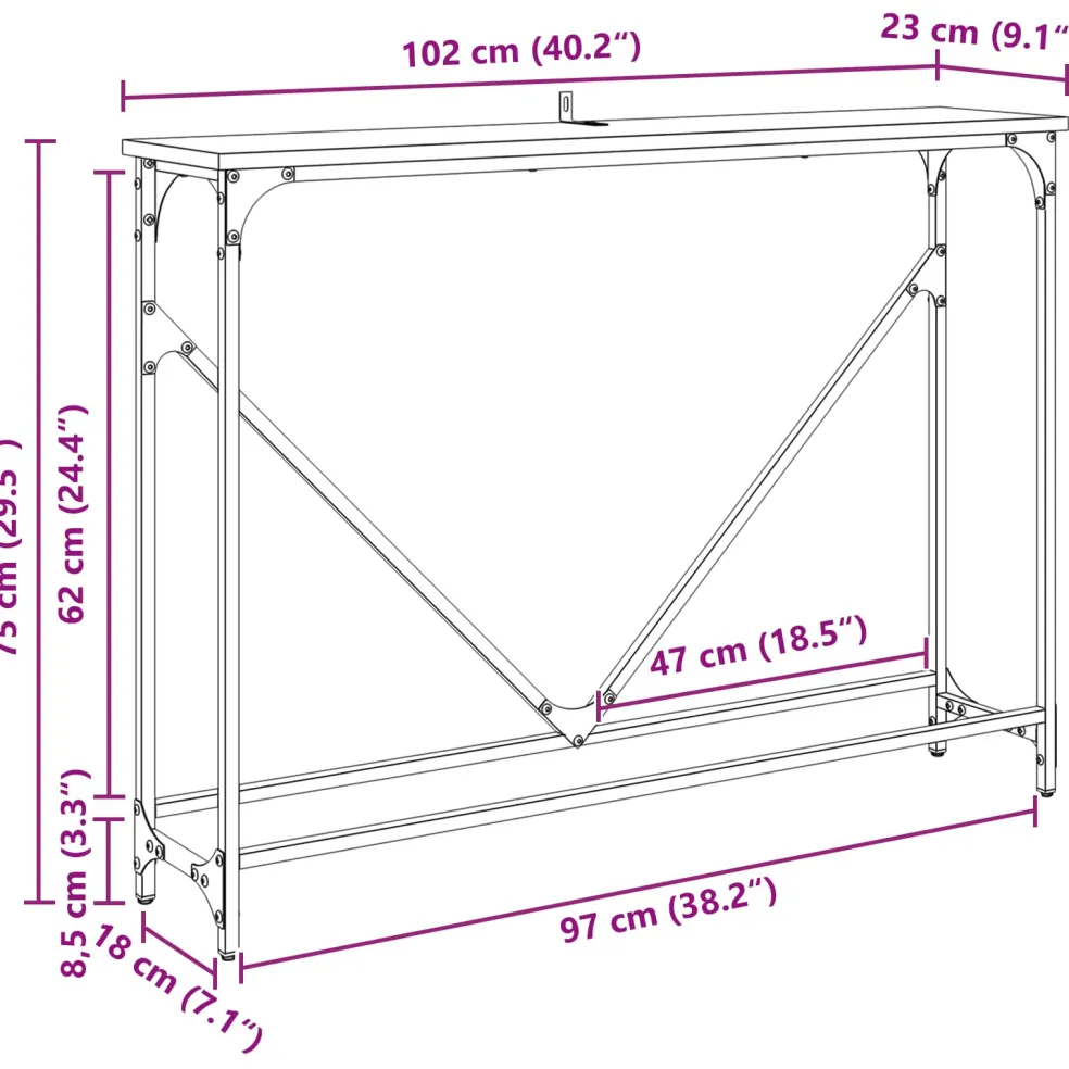 vidaXL Wandtafel Oud Hout 102 x 23 x 75 cm Bewerkt hout