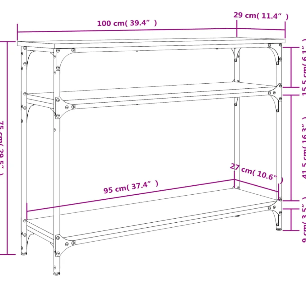 vidaXL Wandtafel 100x29x75 cm bewerkt hout grijs sonoma eikenkleurig