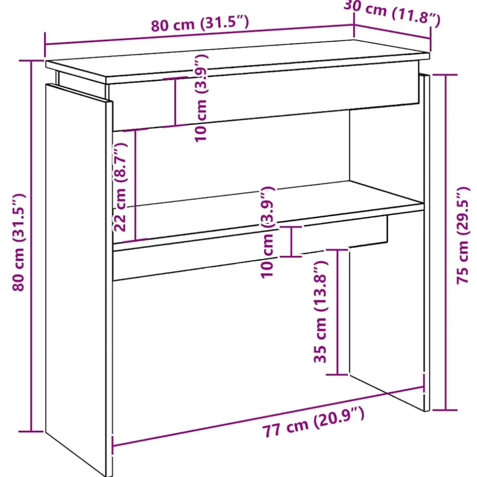 vidaXL Wandtafel 80x30x80 cm bewerkt hout zwart