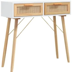 vidaXL Wandtafel 80x30x75 cm massief grenenhout en natuurlijk rattan