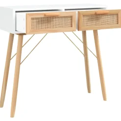 vidaXL Wandtafel 80x30x75 cm massief grenenhout en natuurlijk rattan