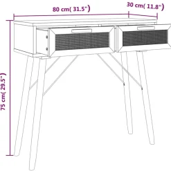 vidaXL Wandtafel 80x30x75 cm massief grenenhout en natuurlijk rattan