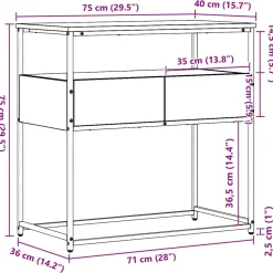vidaXL Wandtafel Zwart Eiken 75 x 40 x 75 cm Bewerkt hout