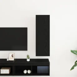 vidaXL Wand TV Kast 30,5 x 30 x 90 cm Zwart Eiken Bewerkt hout