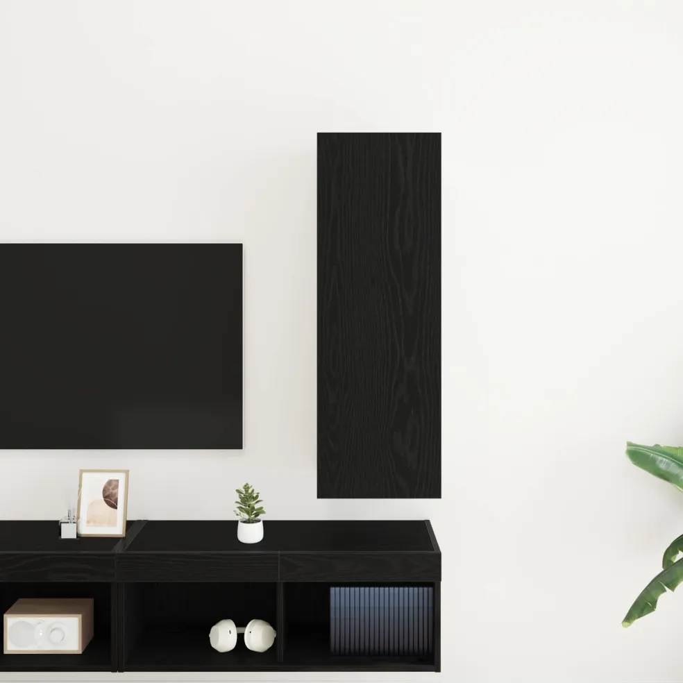 vidaXL Wand TV Kast 30,5 x 30 x 90 cm Zwart Eiken Bewerkt hout