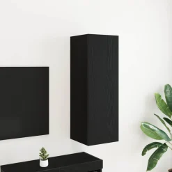 vidaXL Wand TV Kast 30,5 x 30 x 90 cm Zwart Eiken Bewerkt hout