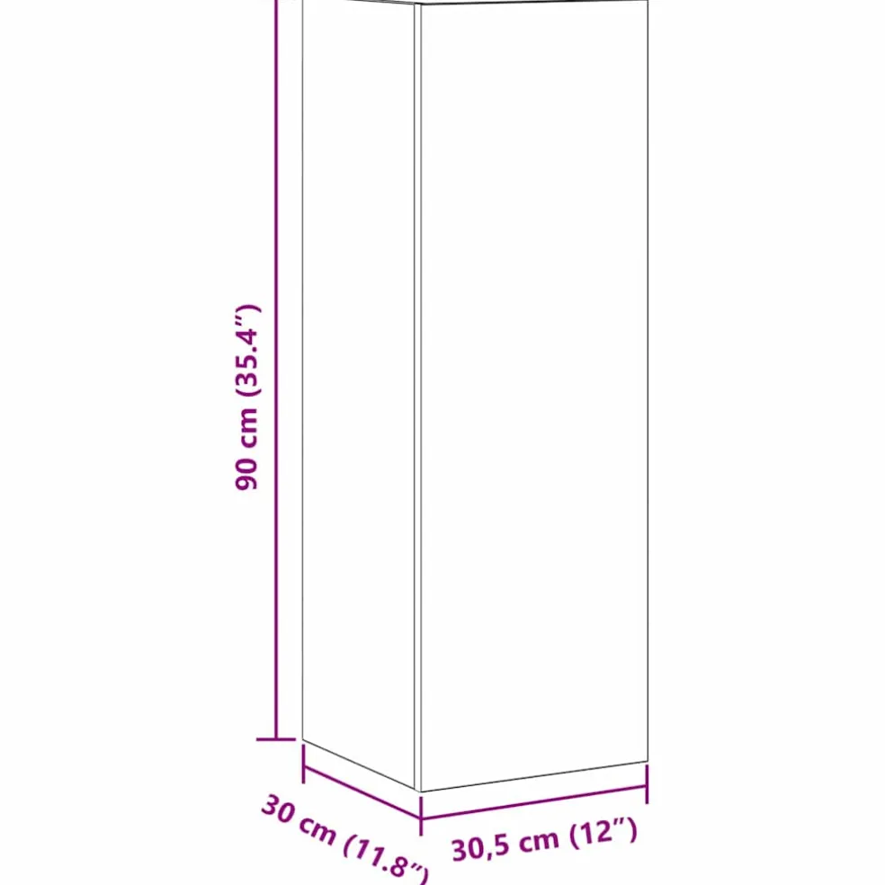vidaXL Wand TV Kast 30,5 x 30 x 90 cm Zwart Eiken Bewerkt hout