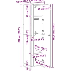 vidaXL Warderobe Zwart Eiken 50 x 50 x 200 cm Bewerkt hout