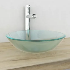 vidaXL Wasbak gehard glas 42 cm matglas