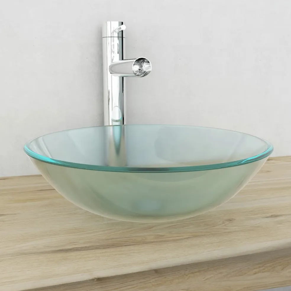vidaXL Wasbak gehard glas 42 cm matglas