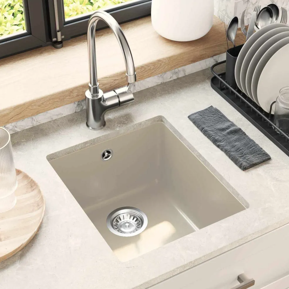 vidaXL Wasbak 80% Kwarts en 20% Hars 370 x 460 mm Beige