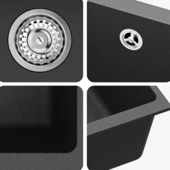 vidaXL Wasbak 80% Kwarts en 20% Hars 370 x 460 mm Zwart