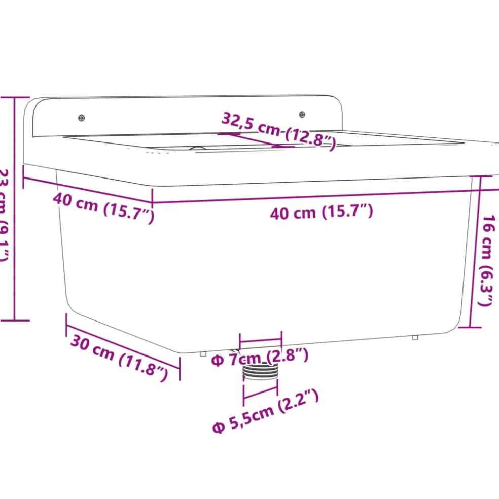 vidaXL Wasbak wandgemonteerd 40x40x24 cm hars grijs