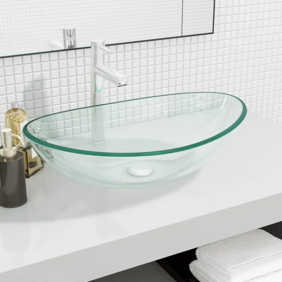 vidaXL Wasbak 54,5x35x15,5 cm gehard glas transparant