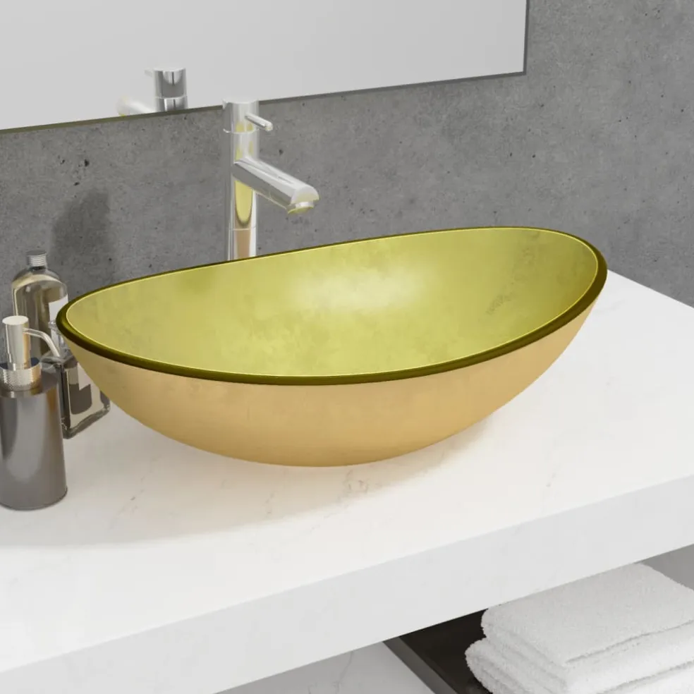 vidaXL Wasbak 54,5x35x15,5 cm gehard glas goudkleurig
