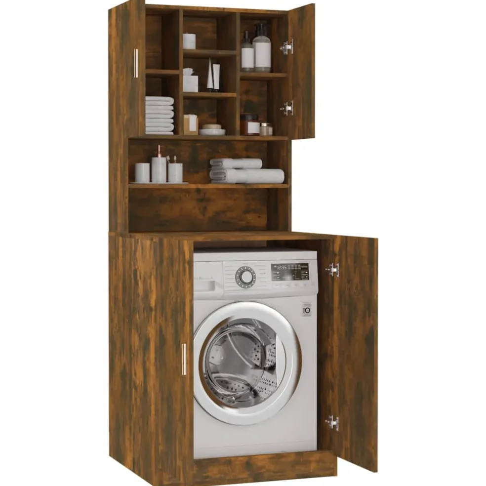 vidaXL Wasmachinekast bewerkt hout gerookt eikenkleurig
