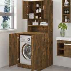 vidaXL Wasmachinekast bewerkt hout gerookt eikenkleurig