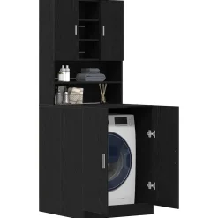 vidaXL Wasmachinekast 2 st Zwart eiken 70,5 x 71,5 x 181,5 cm
