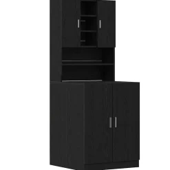 vidaXL Wasmachinekast 2 st Zwart eiken 70,5 x 71,5 x 181,5 cm