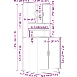 vidaXL Wasmachinekast 2 st Zwart eiken 70,5 x 71,5 x 181,5 cm