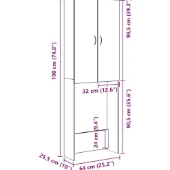 vidaXL Wasmachinekast 64x25,5x190 cm artisanaal eikenkleur