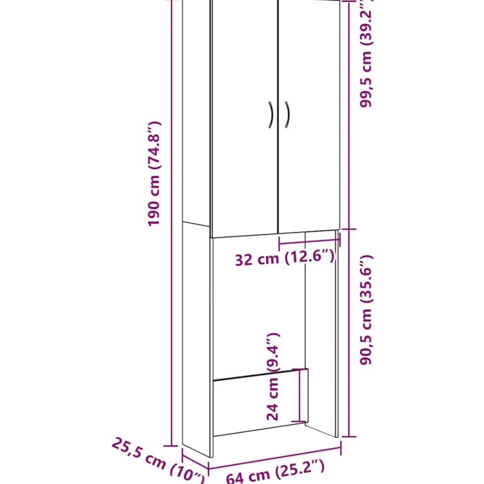 vidaXL Wasmachinekast 64x25,5x190 cm artisanaal eikenkleur