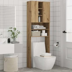 vidaXL Wasmachinekast 64x25,5x190 cm artisanaal eikenkleur