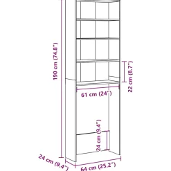 vidaXL Wasmachinekast 64x24x190 cm artisanaal eikenkleur