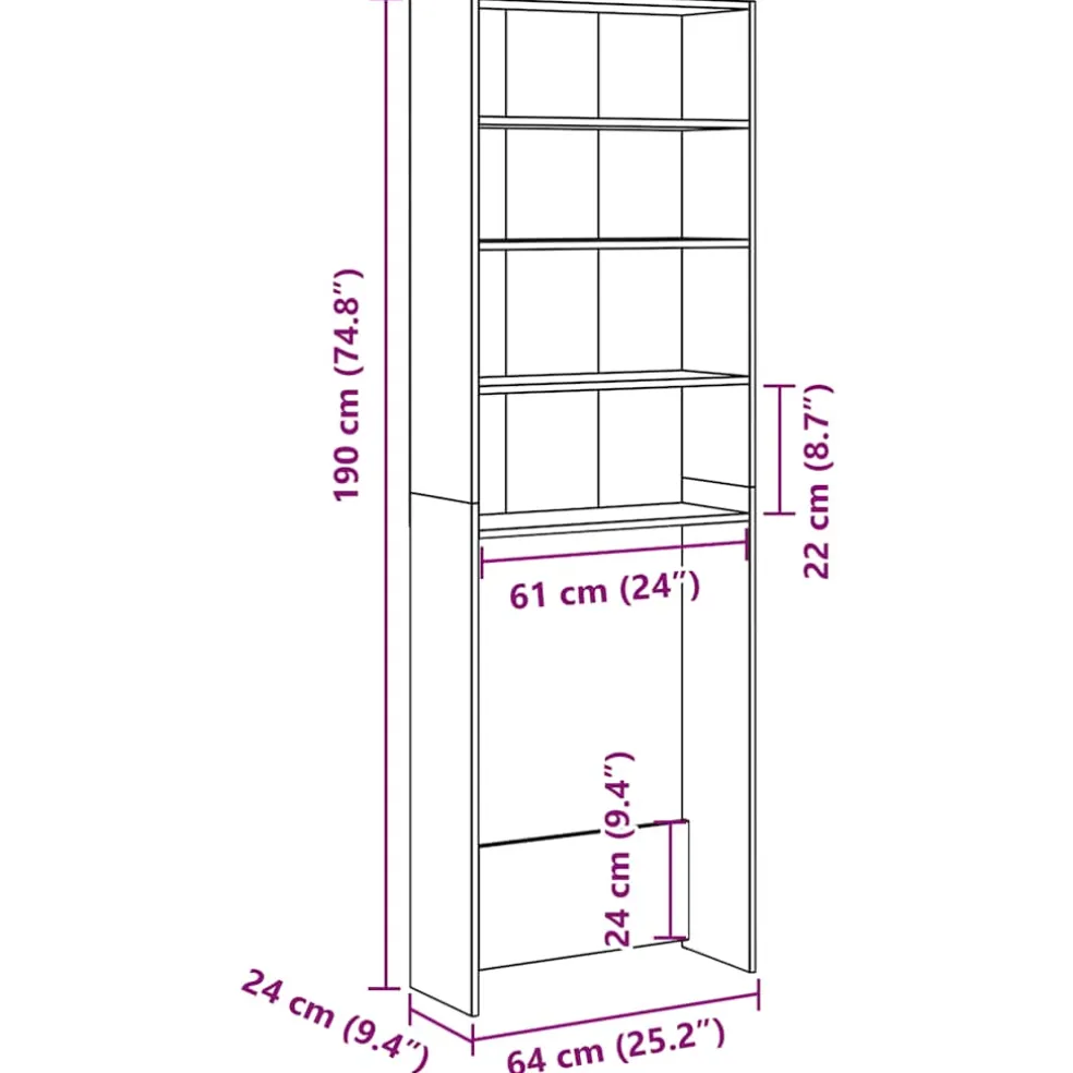 vidaXL Wasmachinekast 64x24x190 cm artisanaal eikenkleur