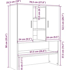 vidaXL Wasmachinekast 70,5x25,5x90 cm betongrijs