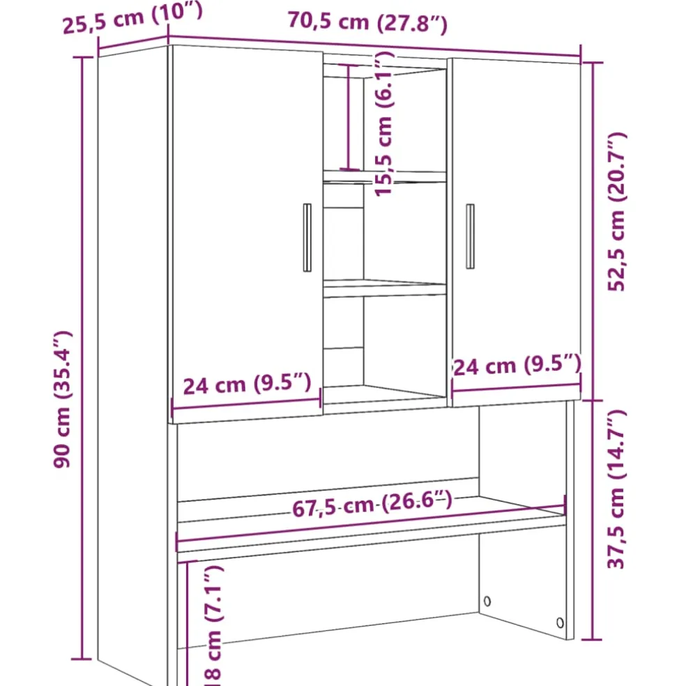 vidaXL Wasmachinekast 70,5x25,5x90 cm betongrijs