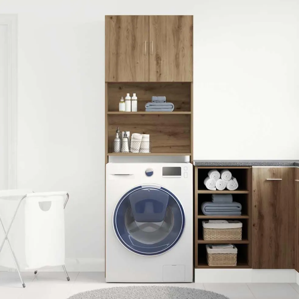 vidaXL Wasmachinekast 64x24x190 cm bewerkt hout artisanaal eikenkleur