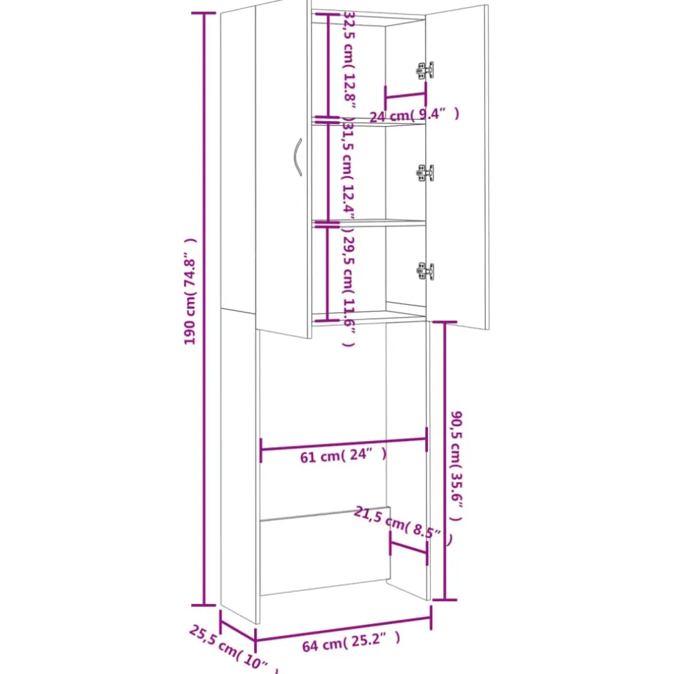 vidaXL Wasmachinekast 64x25,5x190 cm betongrijs
