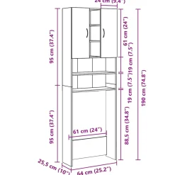 vidaXL Wasmachinekast 64x25,5x190 cm betongrijs
