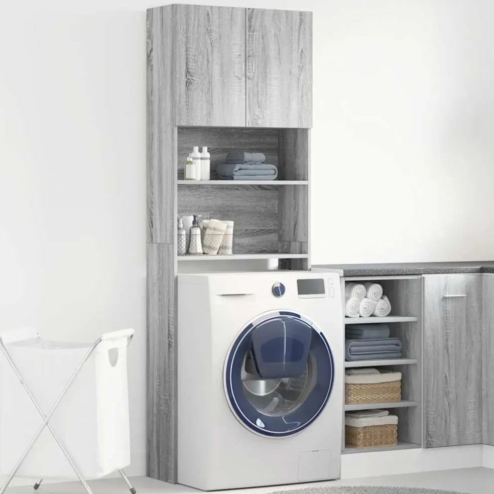 vidaXL Wasmachinekast 64x24x190 cm betongrijs