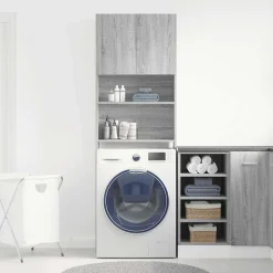 vidaXL Wasmachinekast 64x24x190 cm betongrijs