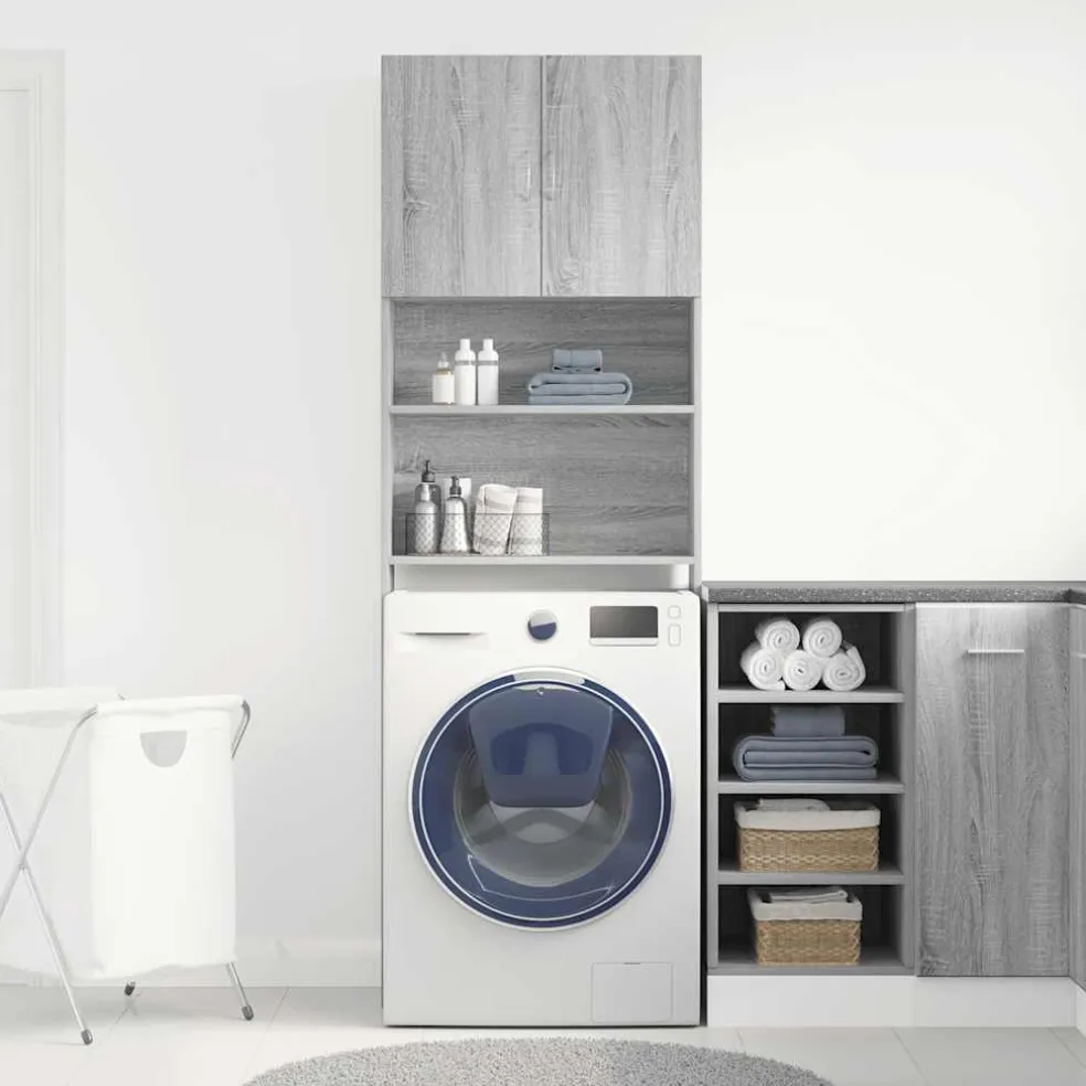 vidaXL Wasmachinekast 64x24x190 cm betongrijs