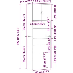 vidaXL Wasmachinekast 64x24x190 cm bewerkt hout en sonoma eikenkleurig
