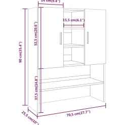 vidaXL Wasmachinekast 70,5x25,5x90 cm grijs sonoma eikenkleurig