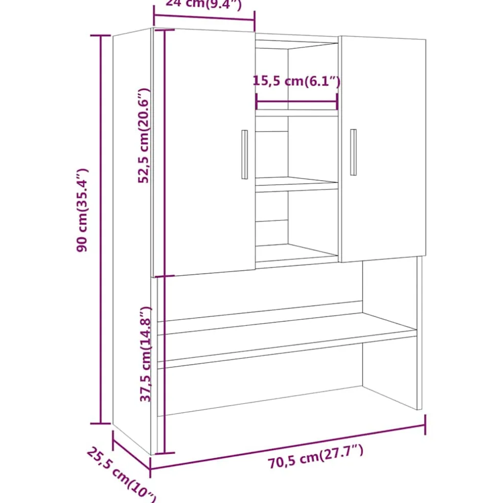 vidaXL Wasmachinekast 70,5x25,5x90 cm grijs sonoma eikenkleurig