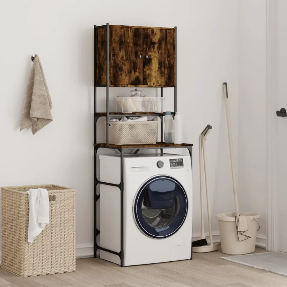 vidaXL Wasmachinekast 68x48,5x194 cm gerookt eikenkleurig