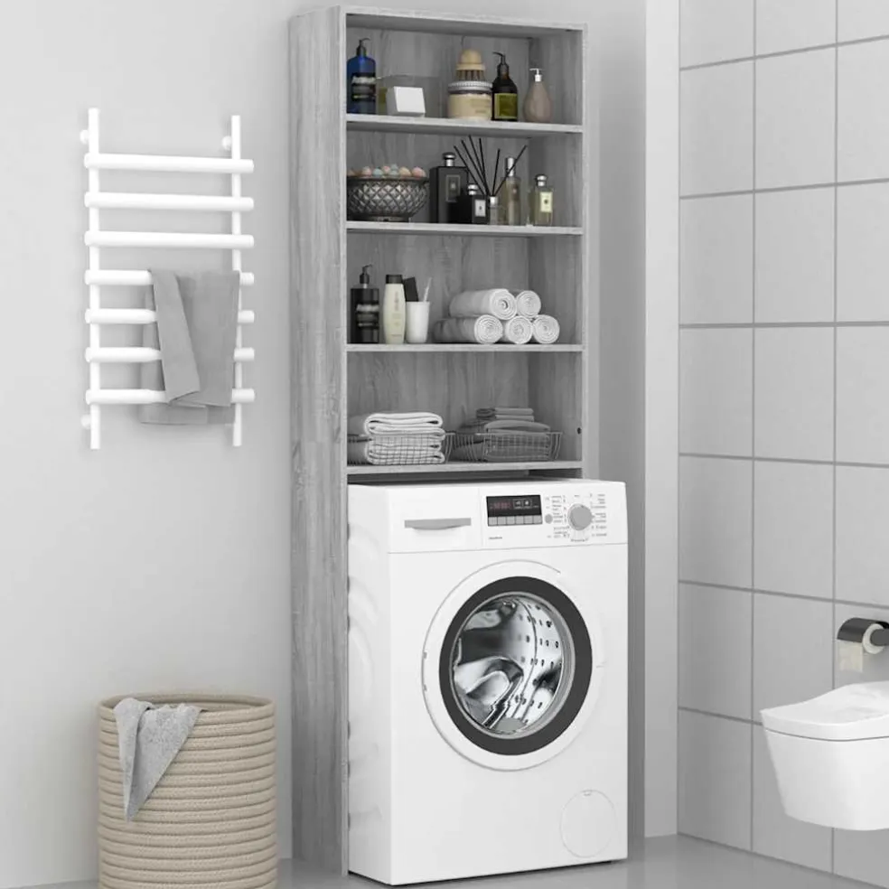 vidaXL Wasmachinekast 64x24x190 cm grijs sonoma eikenkleurig
