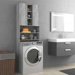 vidaXL Wasmachinekast 64x25,5x190 cm grijs sonoma eikenkleurig