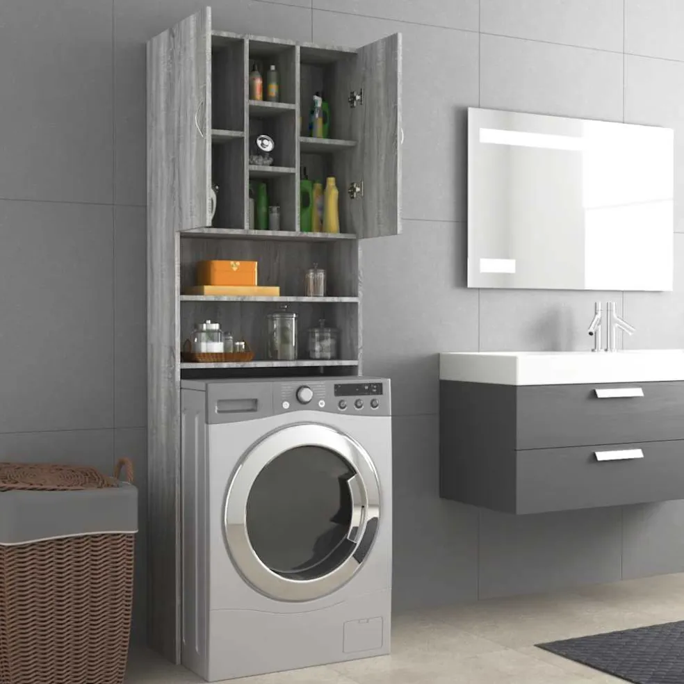 vidaXL Wasmachinekast 64x25,5x190 cm grijs sonoma eikenkleurig