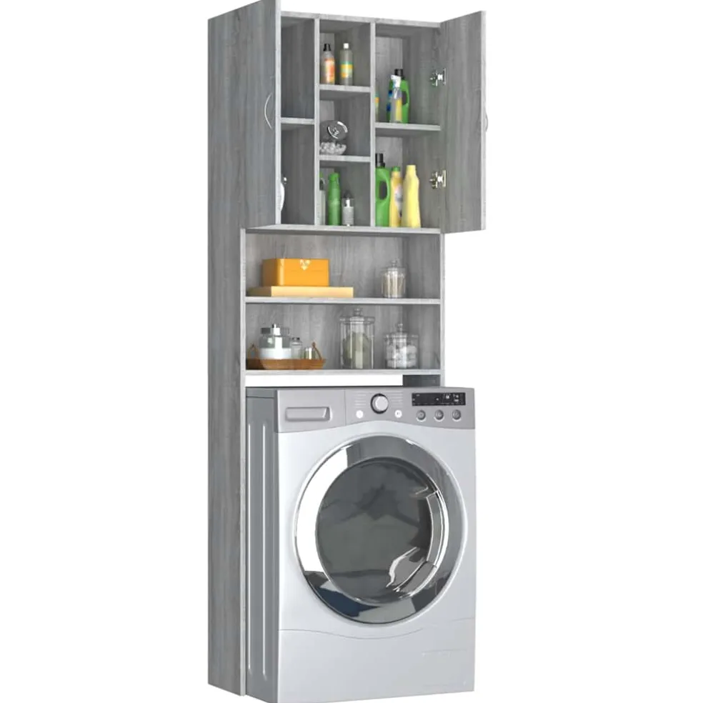 vidaXL Wasmachinekast 64x25,5x190 cm grijs sonoma eikenkleurig