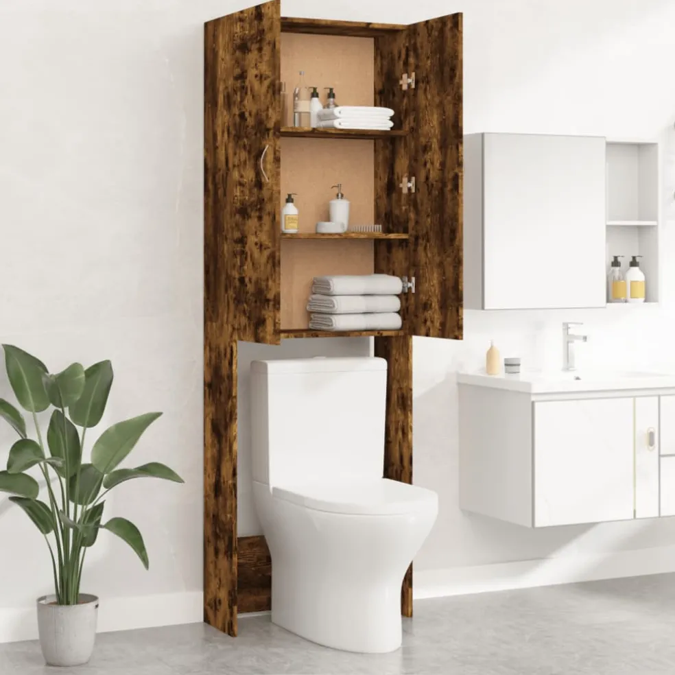 vidaXL Wasmachinekast 64x25,5x190 cm gerookt eikenkleurig