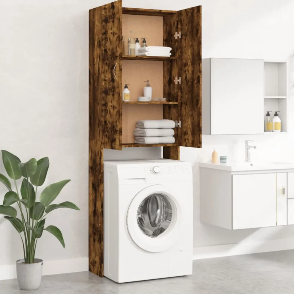 vidaXL Wasmachinekast 64x25,5x190 cm gerookt eikenkleurig