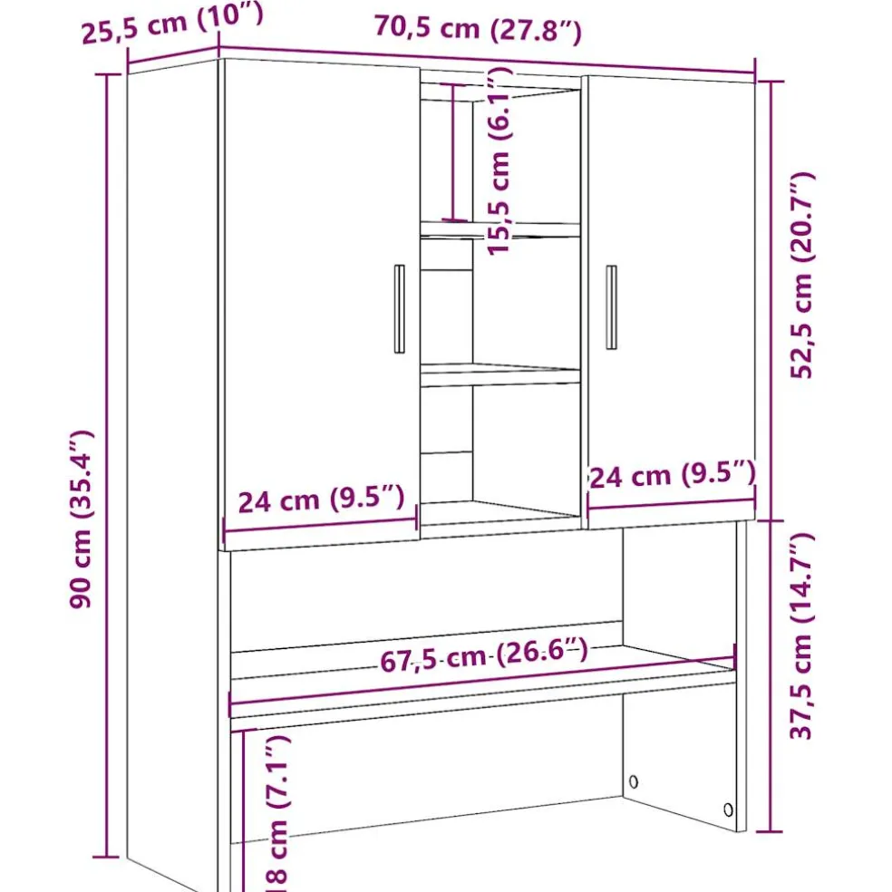 vidaXL Wasmachinekast 70,5x25,5x90 cm oud houtkleurig